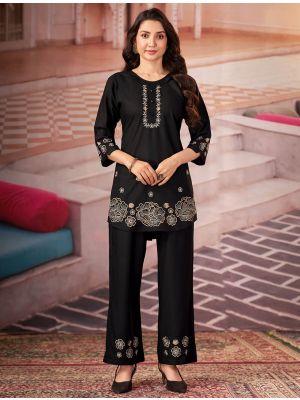 black rayon embroidered co ord set with handwork fabku21326