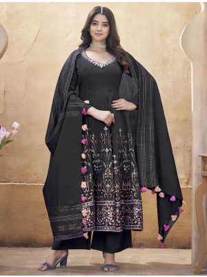 Black Roman Silk Ready To Wear Palazzo Suit FABSL22095