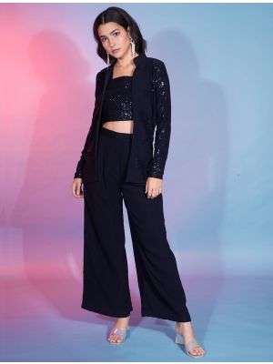 blackish blue georgette co ord set with thread and sequins fabku20890