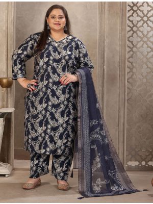 Blackish Blue Lichi Viscose Plus Size Ready To Wear Salwar Kameez FABSL22294