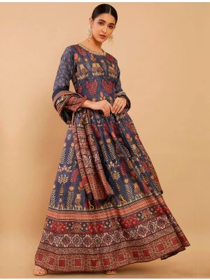 Blue Dola Silk Digital Printed Readymade Anarkali Suit FABSL21617
