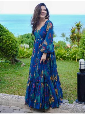 blue georgette digital printed flared gown   fabgo20316