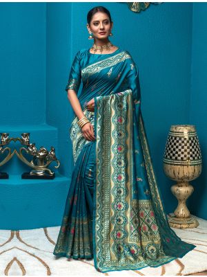 Blue Handloom Silk Saree With Woven Zari Work