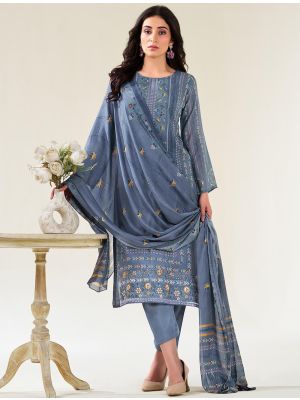 Blue Muslin Embroidered Ready To Wear Salwar Kameez FABSL22215