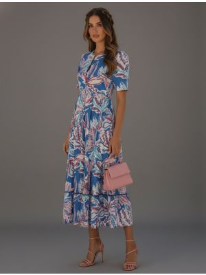 blue rayon printed midi dress fabku21265
