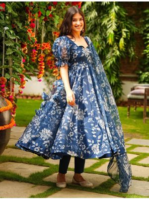 Blue Tabby Silk Readymade Salwar Kameez FABSL21835