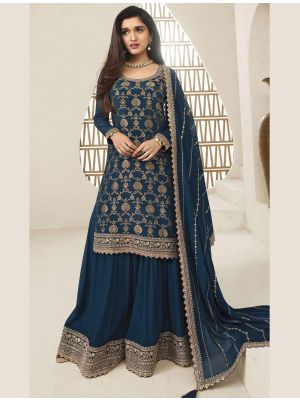 Blue Viscose Chinon Semi Stitched Sharara Suit small FABSL21685