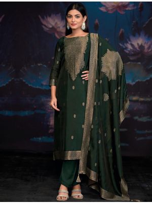 Bottle Green Jacquard Woven Silk Salwar Kameez small FABSL22164