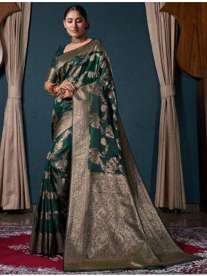 Bottle Green Satin Silk Premium Saree With Zari Work