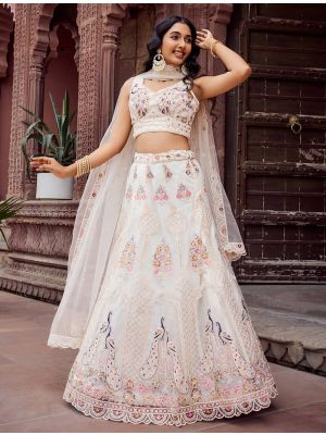 Bright Cream Net Embroidered Lehenga Choli FABLE20532