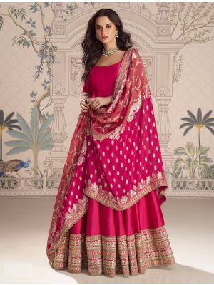 Bright Pink Silk Free Size Ready To Wear Anarkali Dress small FABSL22403