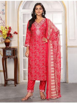 Bright Red Rayon Ready To Wear Salwar Kameez FABSL22324