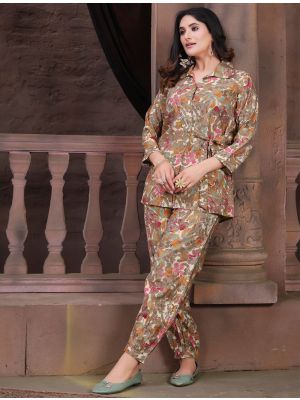 brown chanderi smart co ord set fabku20940