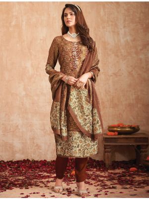 Brown Pure Tissue Shimmer Printed Salwar Kameez small FABSL22012