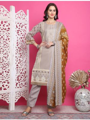 Brownish Grey Cotton Salwar Kameez With Resham Thread Work small FABSL21911