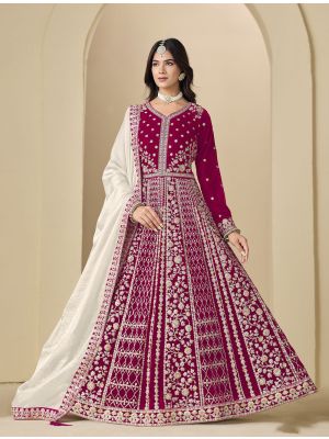 Burgundy Velvet Semi Stitched Anarkali Suit small FABSL22367