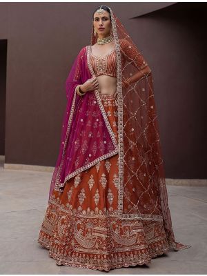 Burnt Orange Silk Adorned Bridal Lehenga With Double Dupatta small FABLE20572