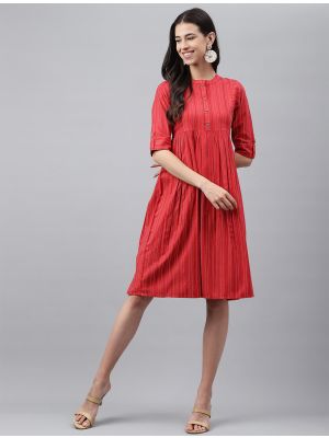 carrot red cotton printed trendy frock fabku20876