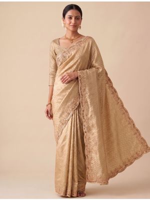 Champagne Beige Banarasi Silk Embroidered Saree