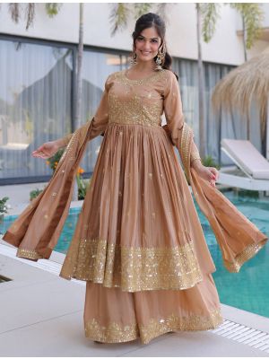 beige colour dress Exude Style Colour Blocked Sheath Dress (Camel Beige + Coffee Brown) main image 1
