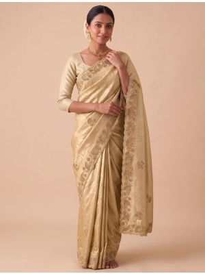 Champagne Gold Banarasi Silk Embroidered Saree