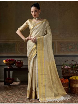 Champagne Gold Kanjivaram Art Silk Saree With Zari Work