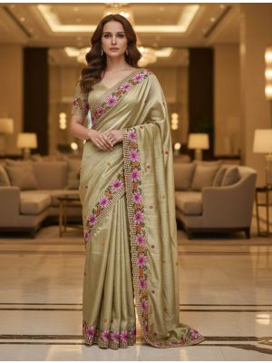 Champagne Gold Manipuri Silk Embroidered Saree With Cutwork