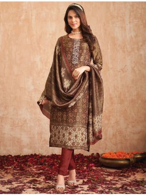 Coffee Brown Pure Tissue Shimmer Printed Salwar Kameez small FABSL22016