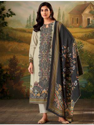 Cream And Black Muslin Pakistani Salwar Kameez small FABSL22146