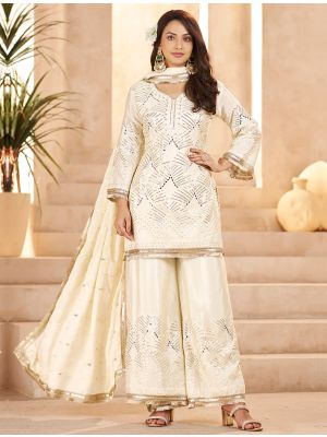 Cream Chinon Silk Ready To Wear Pakistani Suit FABSL22433
