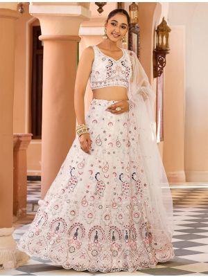 Cream Net Embroidered Lehenga Choli FABLE20523