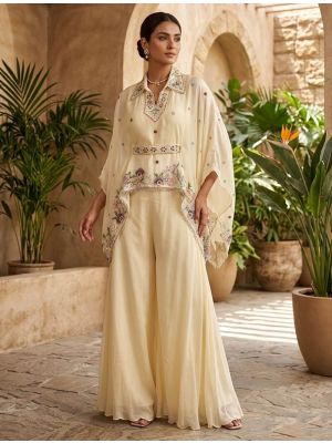 cream viscose chinon embroidered kaftan palazzo set fabku21233