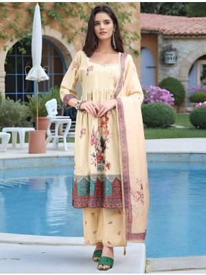 Creamy Beige Linen Elegant Ready To Wear Salwar Kameez FABSL22312