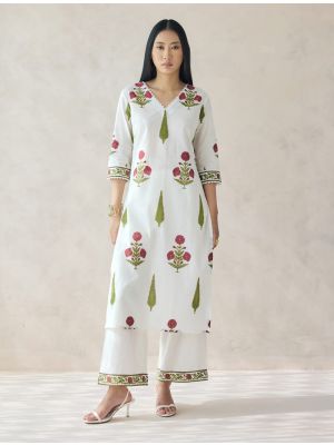 creamy white cotton ethnic co ord set fabku21209