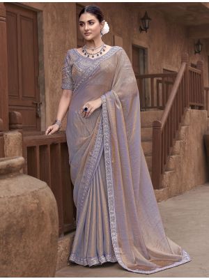 Dark Beige Satin Silk Premium Saree With Stitched Blouse