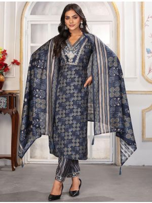 Dark Blue Chanderi Ready To Wear Salwar Kameez FABSL22320