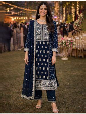 Dark Blue Georgette Embroidered Ready To Wear Salwar Kameez FABSL22424