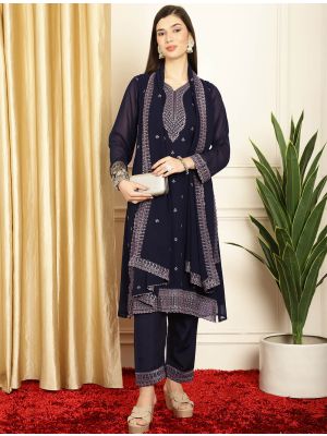 Dark Blue Georgette Ready To Wear Salwar Kameez FABSL22082