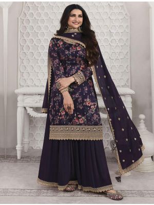 Dark Blue Georgette Semi Stitched Designer Sharara Suit small FABSL21692