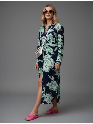 dark blue muslin printed maxi dress fabku21269