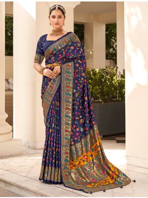 Dark Blue Velvet Tussar Silk Ethnic Saree