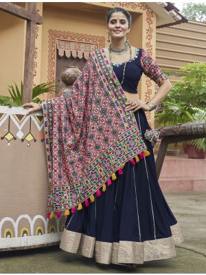 Dark Blue Viscose Rayon Ready To Wear Chaniya Choli In Medium small FABLE20406