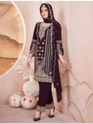 Dark Brown Georgette Ready To Wear Salwar Kameez FABSL22109
