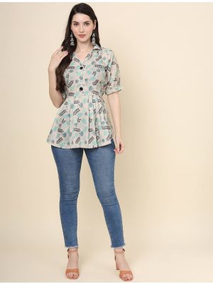 dark cream pure cotton printed short kurti fabku20908