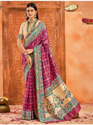 Dark Fuchsia Velvet Tussar Silk Saree With Paithani Pallu