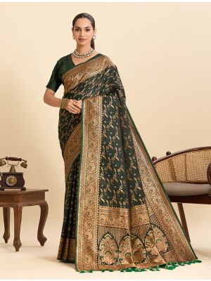 Dark Green Art Silk Zari Woven Saree