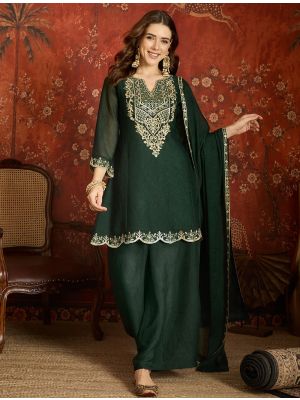 Dark Green Embroidered Silk Blend Ready To Wear Salwar Kameez FABSL22587