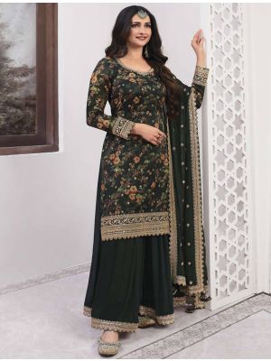 Dark Green Georgette Semi Stitched Designer Sharara Suit small FABSL21690