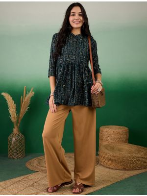 dark green pure cotton printed short kurti fabku20914
