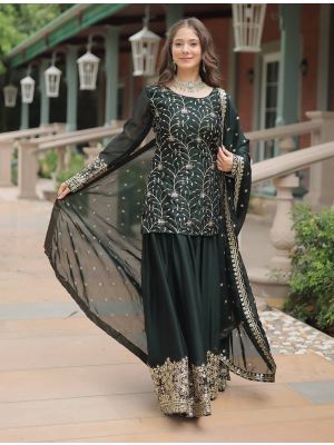 Dark Green Rangoli Silk Readymade Palazzo Suit FABSL21995